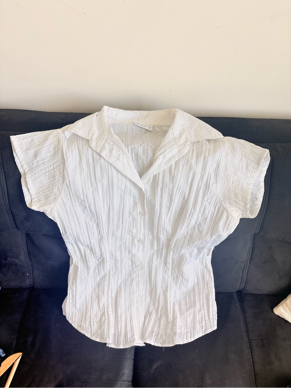 White Button-Front Short Sleeve Women's Top